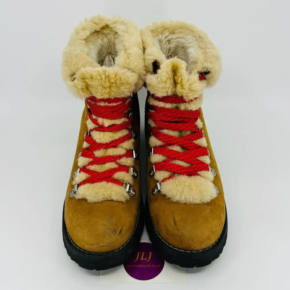 J. Crew Women's Nordic Leather Shearling Hiker Boots Glazed Pecan F8444 Size 8